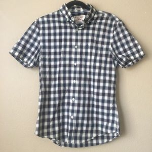 Penguin Short Sleeve Checker Plaid Button-Up Shirt